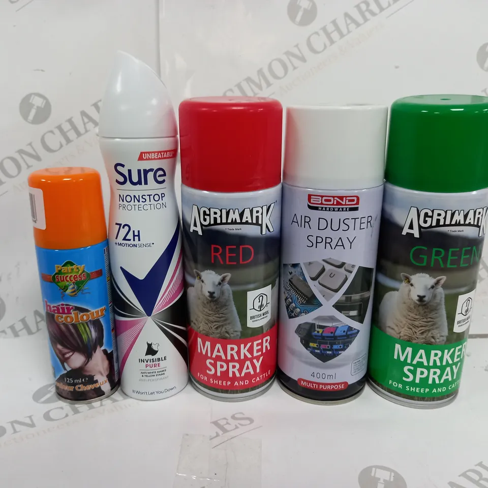 BOX OF APPROX 20 ASSORTED AEROSOLS TO INCLUDE - SURE DEODORANT - AGRIMARK FOR SHEEP - AIR DUSTER ECT