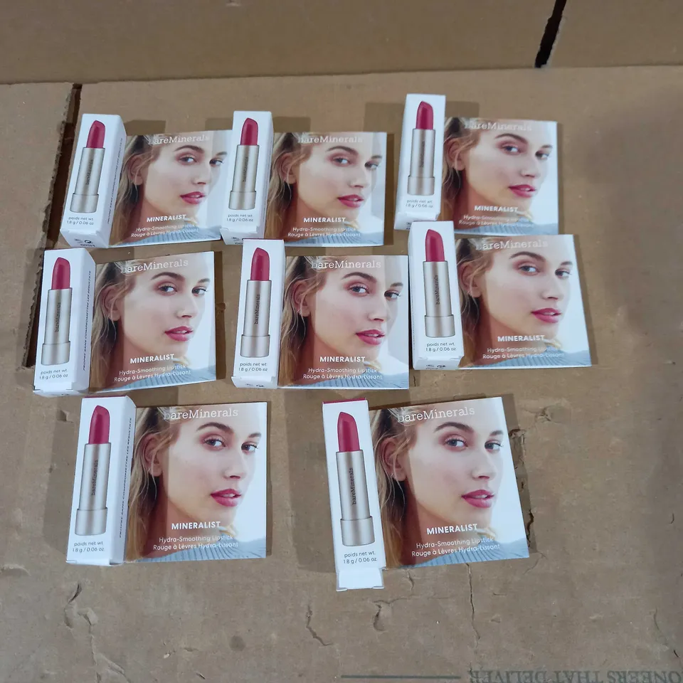 LOT OF 8 BAREMINERALS MINERALIST HYDRA-SMOOTHING LIPSTICKS - HONESTY RED