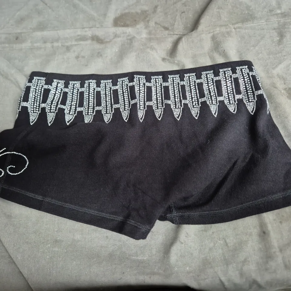 NAMED COLLECTIVE BLACK COTTON-BLEND SHORTS WITH RHINESTONE WAISTBAND – SMALL