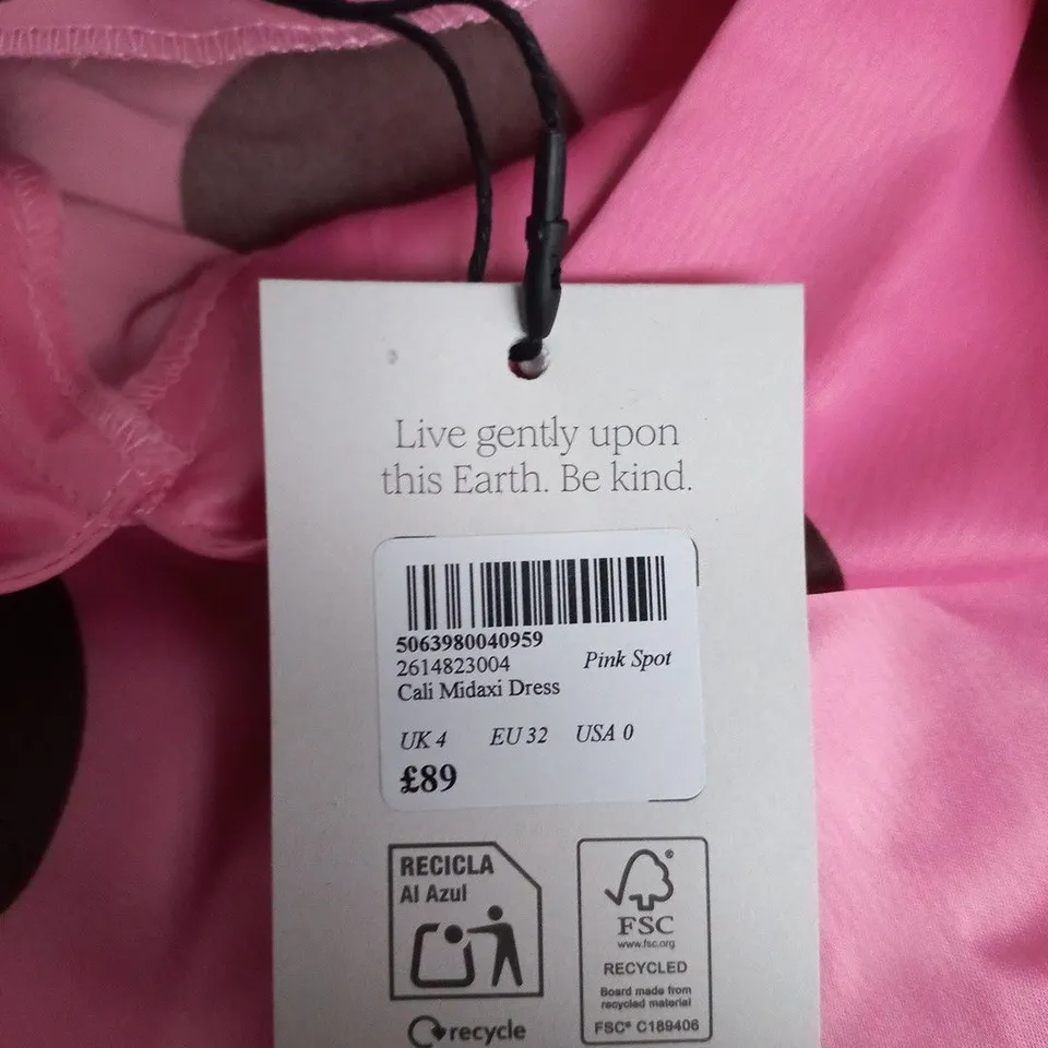 NOBODY'S CHILD PINK POLKA DOT MIDAXI DRESS – UK 4 (EU 32, USA 0)
