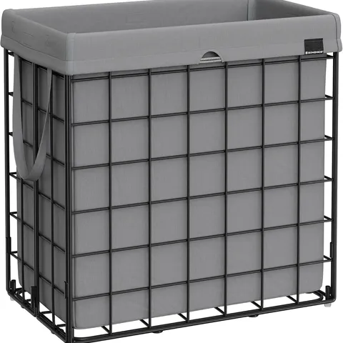 BOXED SONGMICS DIRTY LAUNDRY BASKET 110L FOLDABLE BIN, BAC, REMOVABLE AND WASHABLE BAG, METAL FRAME, FOR BEDROOM, BATHROOM, LAUNDRY ROOM, BLACK AND GREY