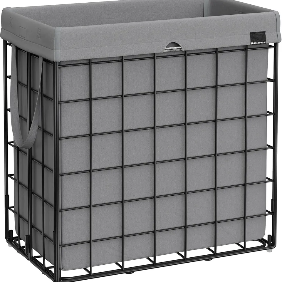 BOXED SONGMICS DIRTY LAUNDRY BASKET 110L FOLDABLE BIN, BAC, REMOVABLE AND WASHABLE BAG, METAL FRAME, FOR BEDROOM, BATHROOM, LAUNDRY ROOM, BLACK AND GREY