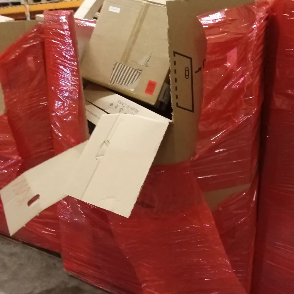 PALLET OF ASSORTED HOUSEHOLD GOODS AND PRODUCTS TO INCLUDE; CEILING LIGHT FAN, TODDLER GATE, PRESSURE WASHER ETC
