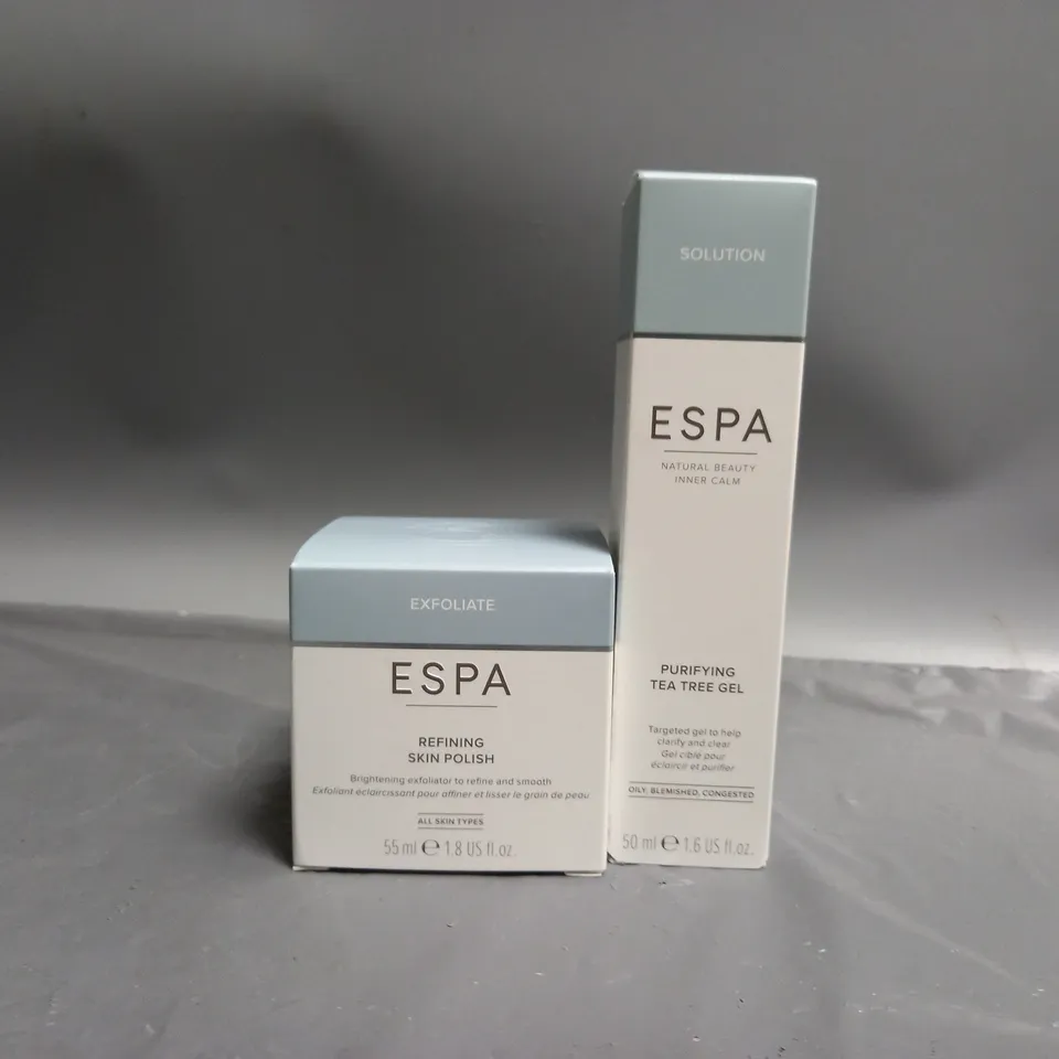 2 BOXED ESPA BEAUTY PRODUCTS TO INCLUDE REFINING SKIN POLISH, PURIFYING TEA TREE GEL 