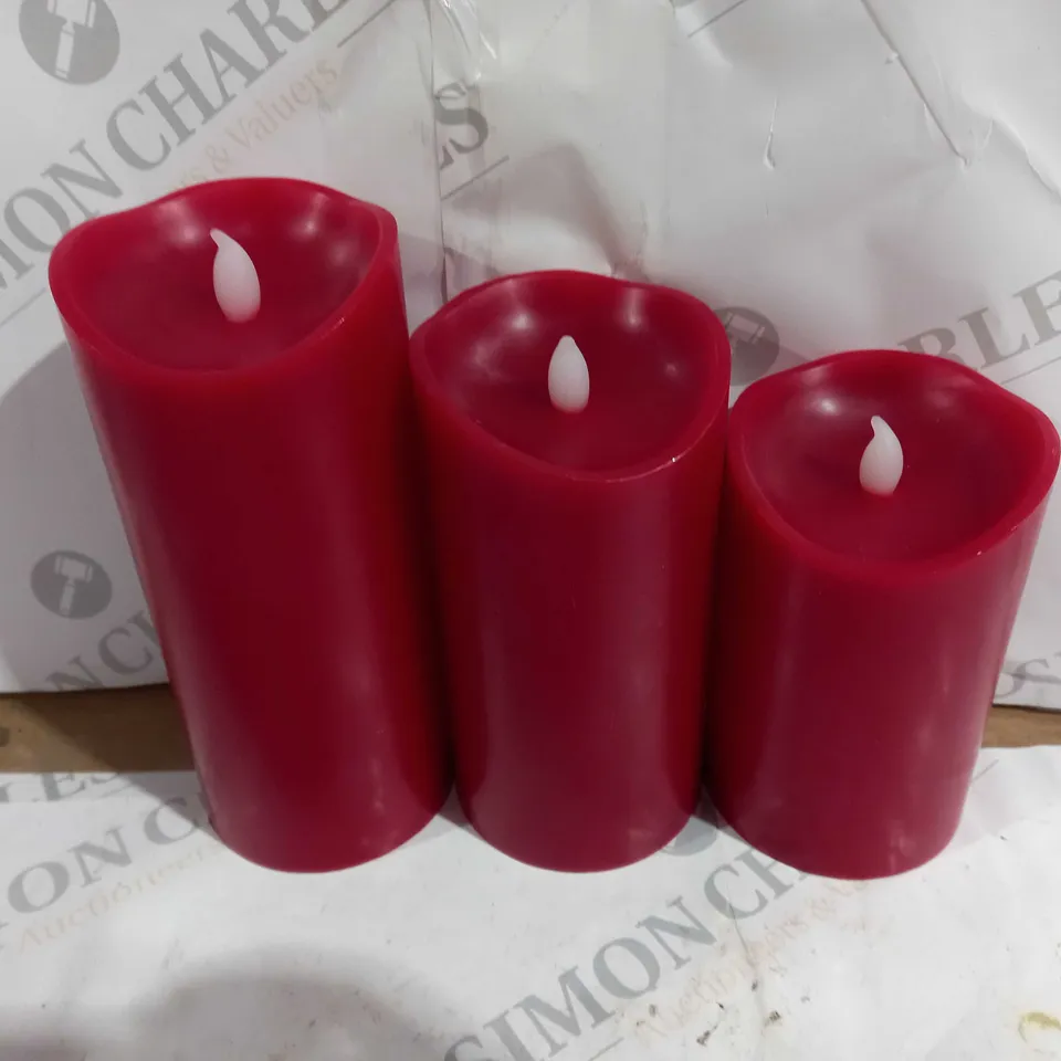 HOME REFLECTIONS SET OF 3 LED PILLAR CANDLES RED