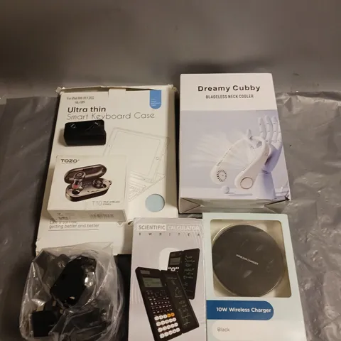 BOX OF APPROX 7 ASSORTED ITEMS TO INCLUDE - SMART KEYBOARD CASE FOR IPAD 10TH - NEWYES SCIENTIFIC CALCULATOR - WIRELESS CHARGER ETC 