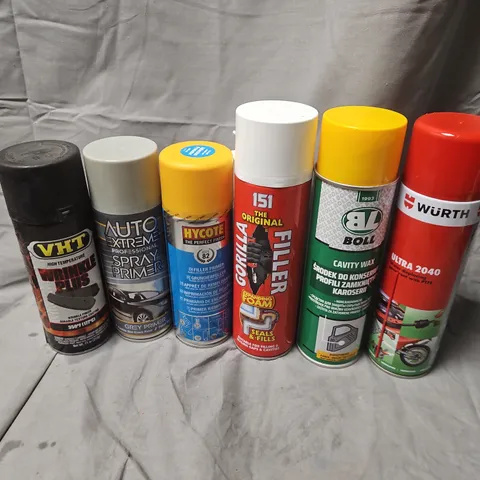APPROXIMATELY 11 ASSORTED AEROSOLS TO INCLUDE WURTH ULTRA 2040, BOLL CAVITY WAX, 151 ORIGINAL GORILLA FILLER, ETC - COLLECTION ONLY