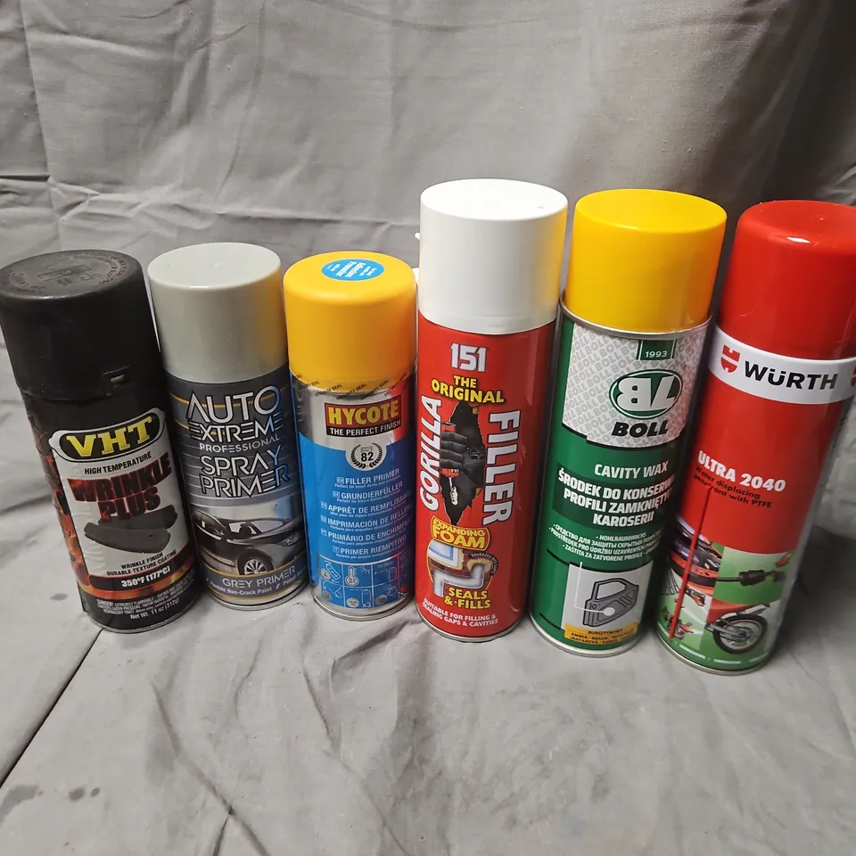 APPROXIMATELY 11 ASSORTED AEROSOLS TO INCLUDE WURTH ULTRA 2040, BOLL CAVITY WAX, 151 ORIGINAL GORILLA FILLER, ETC - COLLECTION ONLY