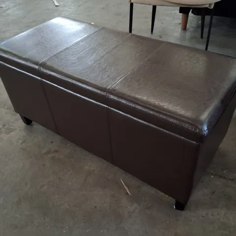 AMBROSINO 98CM WIDE FAUX LEATHER RECTANGLE SOLID COLOUR STORAGE OTTOMAN - BROWN 