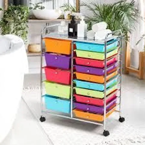 BOXED COSTWAY 15 DRAWER MULTICOLOUR STORAGE TROLLEY