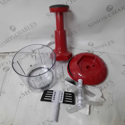 COOKS ESSENTIALS 5 BLADE PRESS CHOPPER WITH STORAGE LID - RED