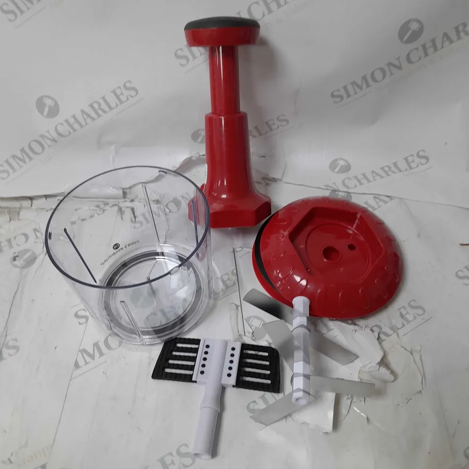 COOKS ESSENTIALS 5 BLADE PRESS CHOPPER WITH STORAGE LID - RED
