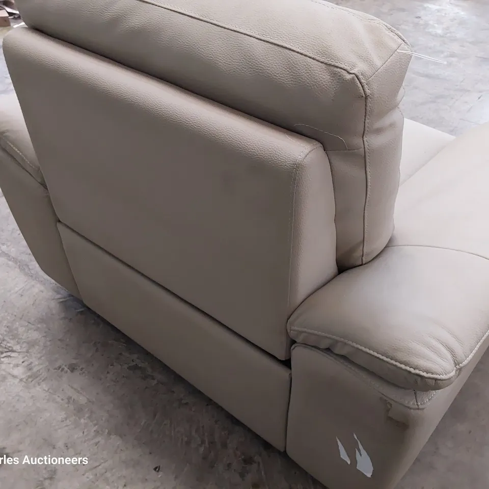 DESIGNER POWER RECLINING EASY CHAIR LIGHT GREY LEATHER 