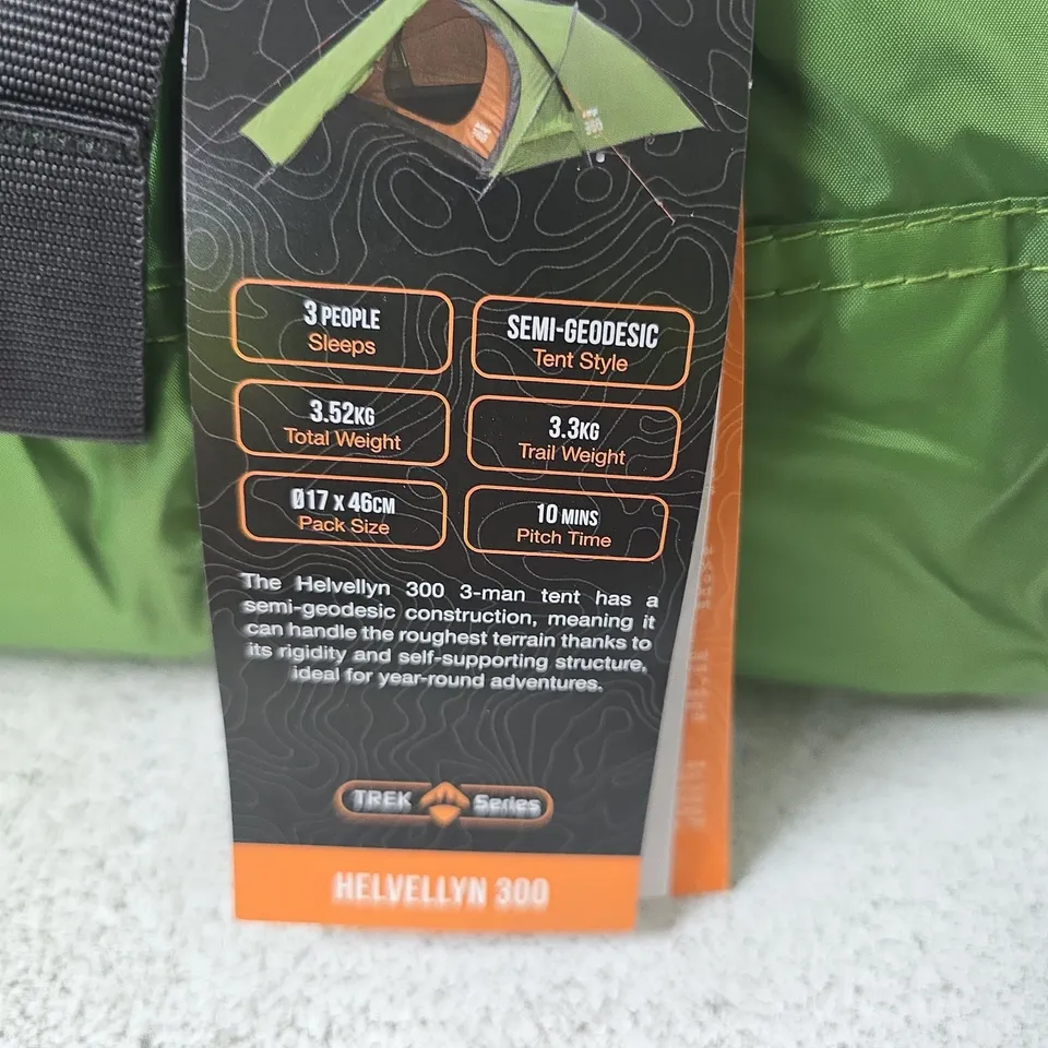 VANGO HELVELLYN 300 TENT – GREEN, 3 PERSON, SEMI-GEODESIC