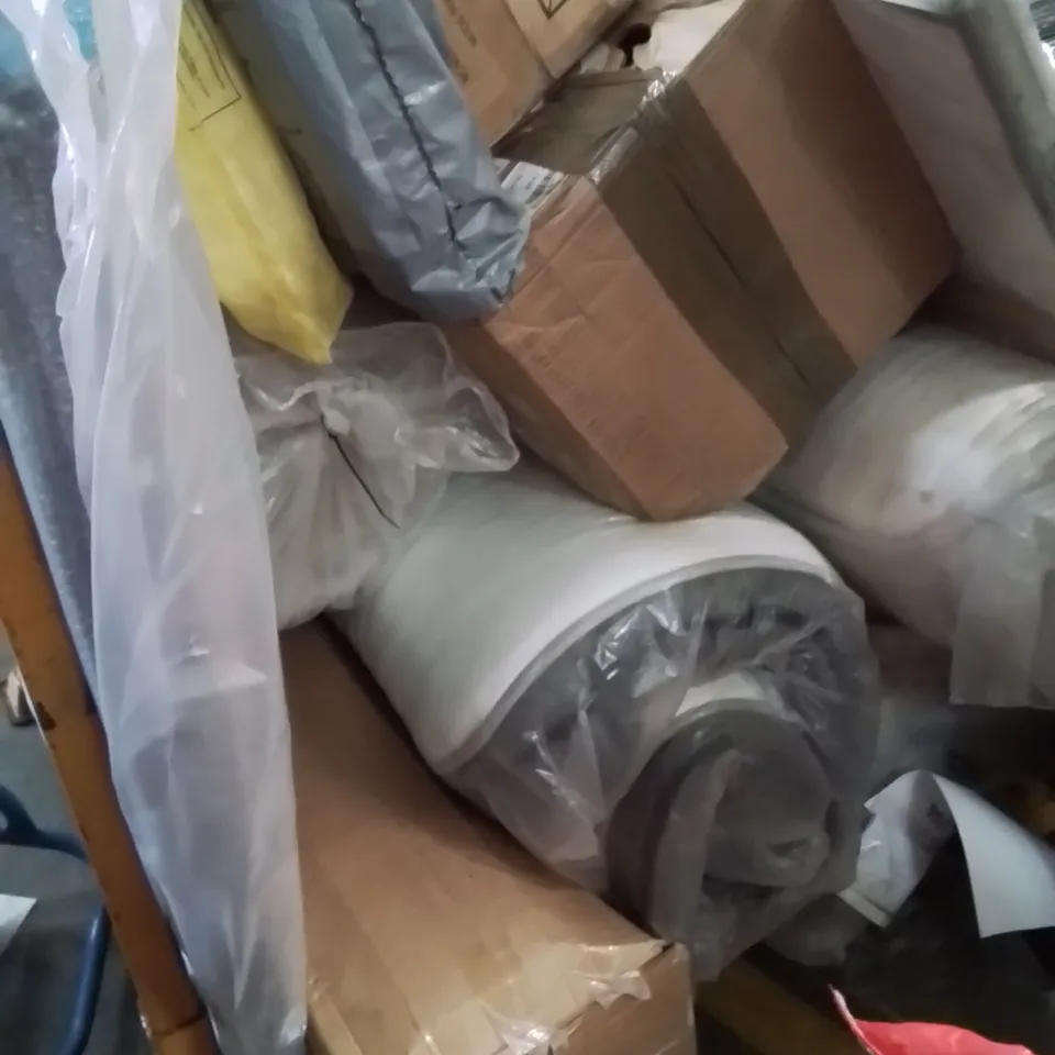 STILLAGE CONTAINING APPROXIMATELY 6 ROLLED UP QUALITY BAGGED MATTRESSES