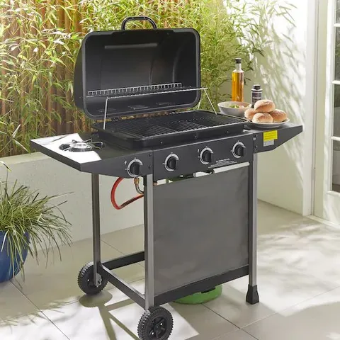 BOXED 3 BURNER GAS BBQ WITH SIDE BURNER WITH COVER