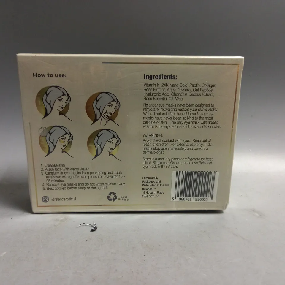 BOXED AND SEALED RELANCER LIQUID GOLD REVITALISING EYE MASK X 8 PAIRS
