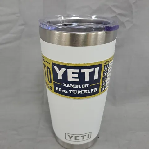 YETI RAMBLER 20 OZ TUMBLER – WHITE WITH CLEAR LID