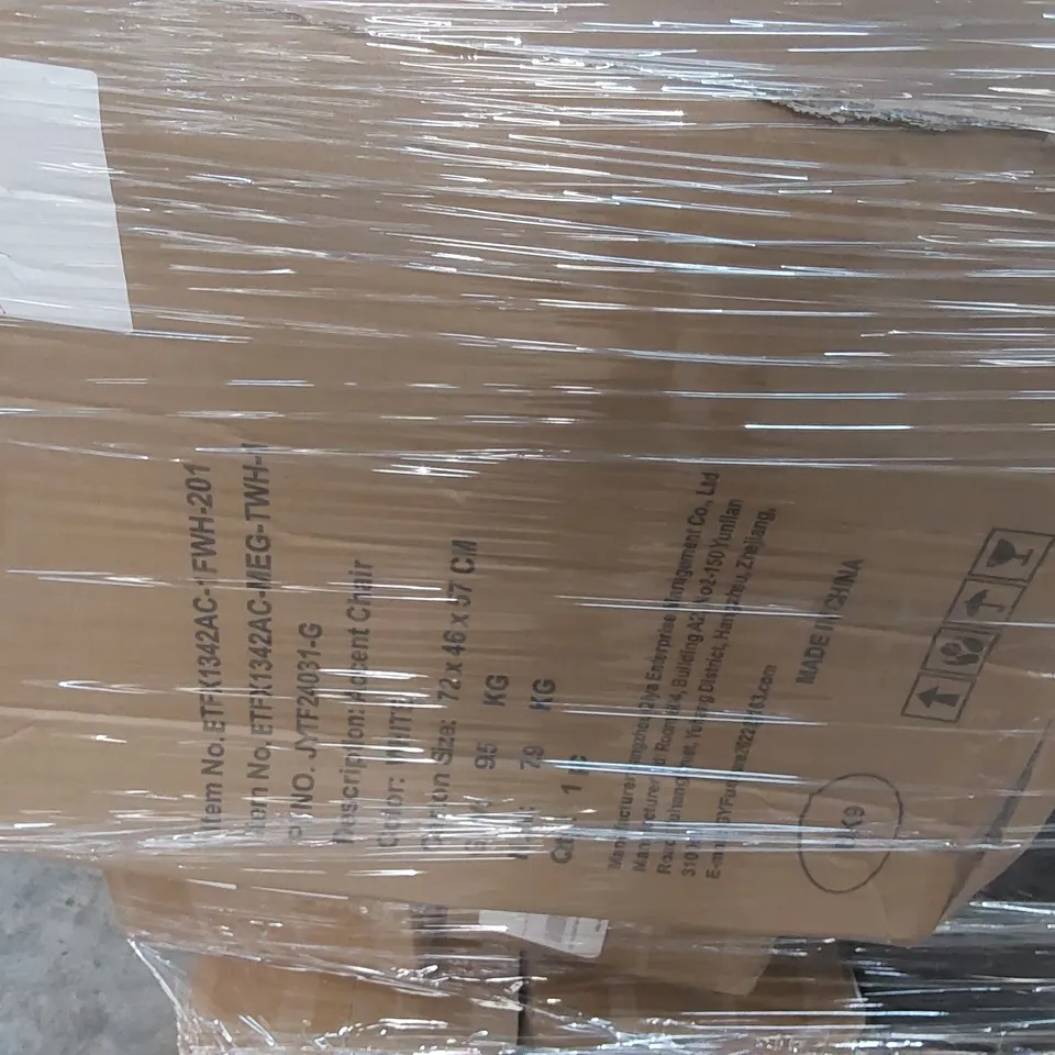 PALLET CONTAINING A LARGE QUANTITY OF ASSORTED CONSUMER PRODUCTS INCLUDING: BOXED SOFA, ACCENT CHAIR ECT
