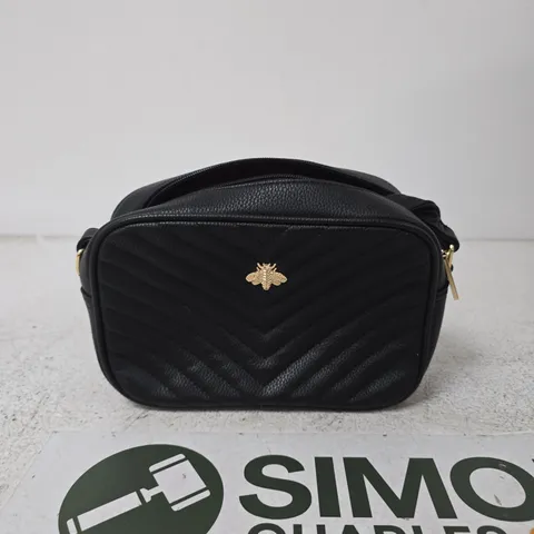BLACK QUILTED LEATHER CROSSBODY BAG WITH GOLD TONE BEE EMBLEM