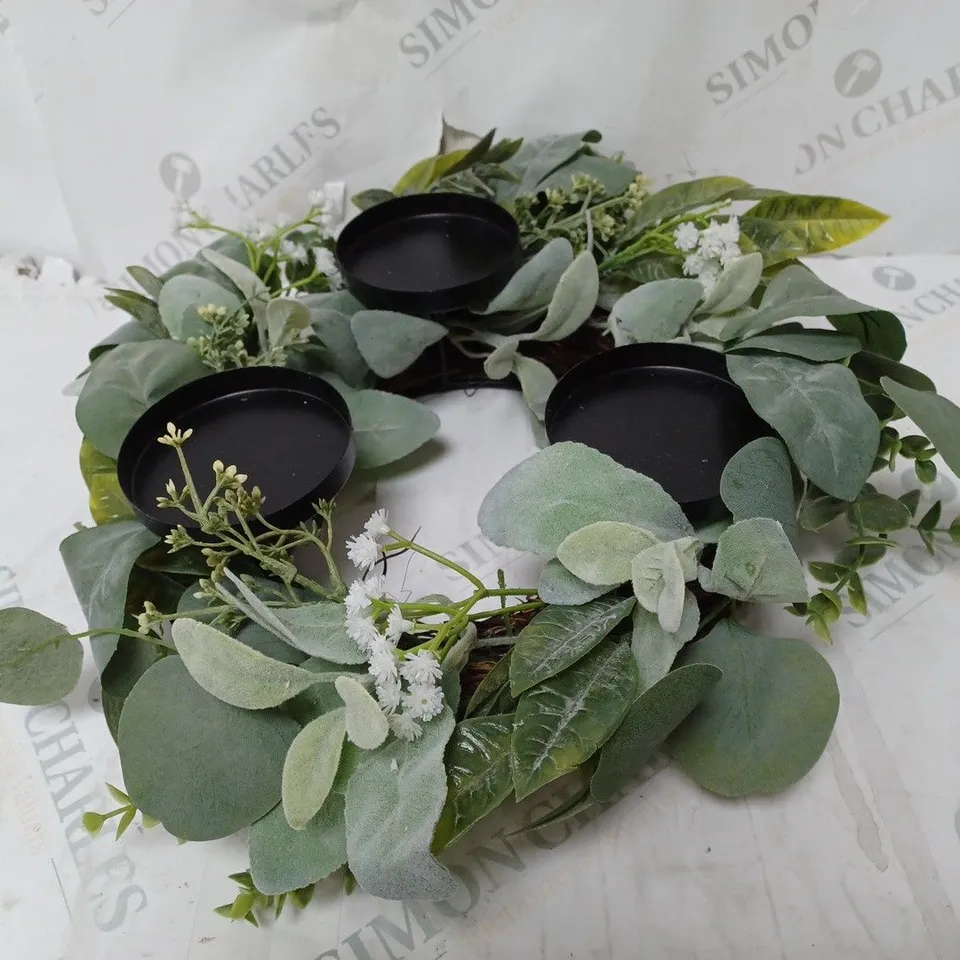 HOME REFLECTIONS 3 IN 1 FLAMELESS CANDLE WITH WREATH SET - SAGE 