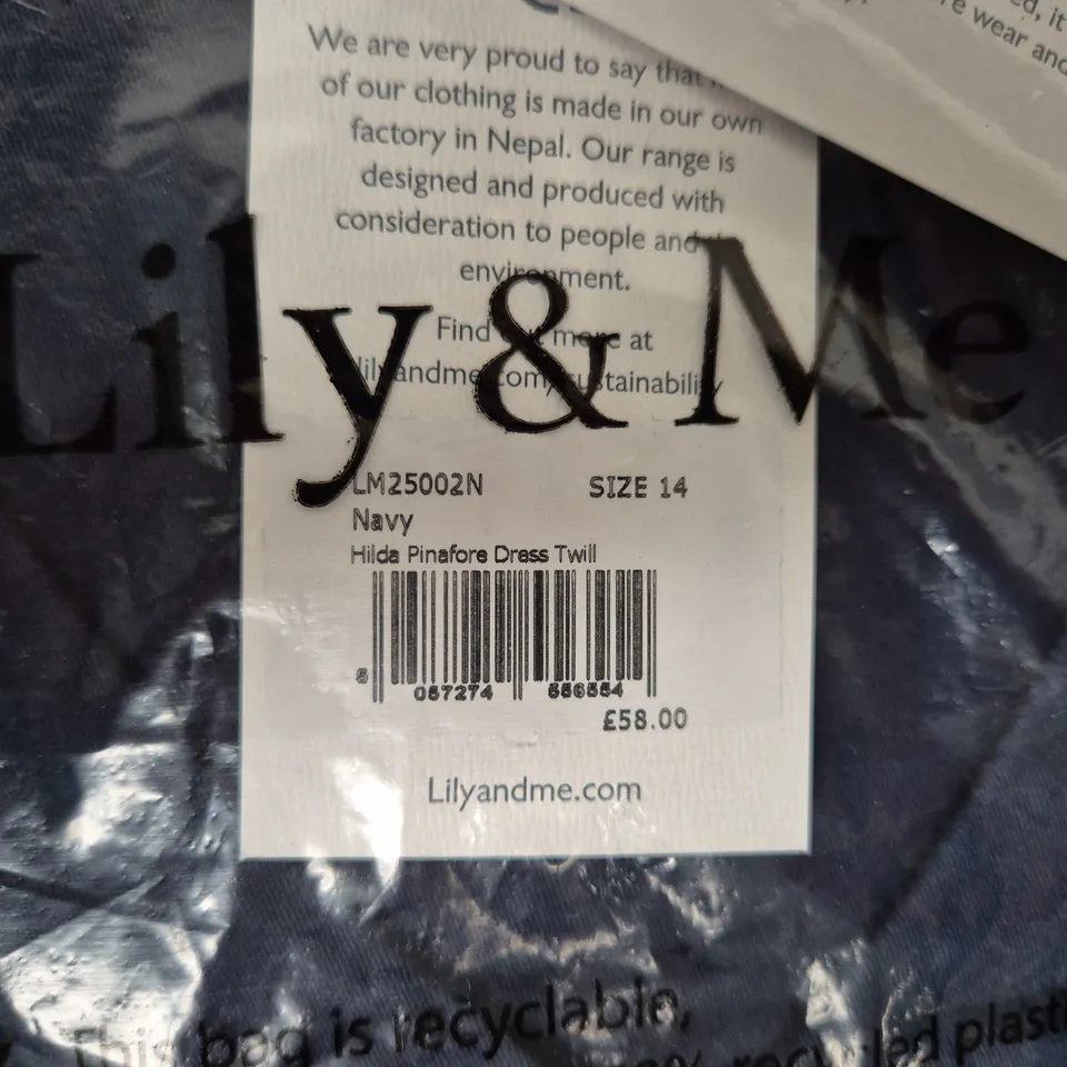 LILY & ME HILDA PINAFORE DRESS – NAVY TWILL, UK SIZE 14