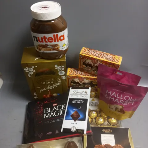 BOX OF APPROX 10 ASSORTED FOOD ITEMS TO INCLUDE - NUTELLA 950G - FERRERO ROCHER - BLACK MAGIC CHOCOLATE SELECTION BOX ETC