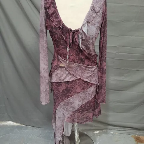 RECLAIMED VINTAGE MIXED PRINT WITCH TOP AND SKIRT CO-ORD IN PURPLE SIZE 12
