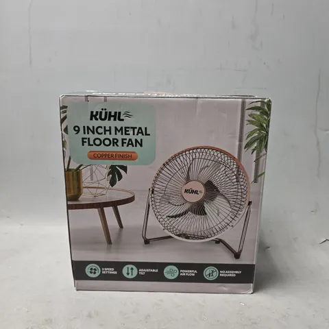 BOXED KUHL 9 INCH METAL FLOOR FAN 