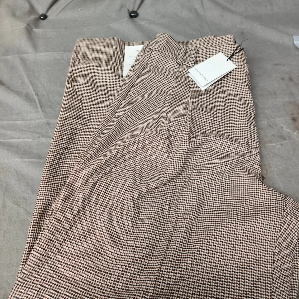 NOBODY'S CHILD CHECK TROUSERS – UK 16 (EU 44 / US 12) – BROWN HOUNDSTOOTH, NEW WITH TAGS