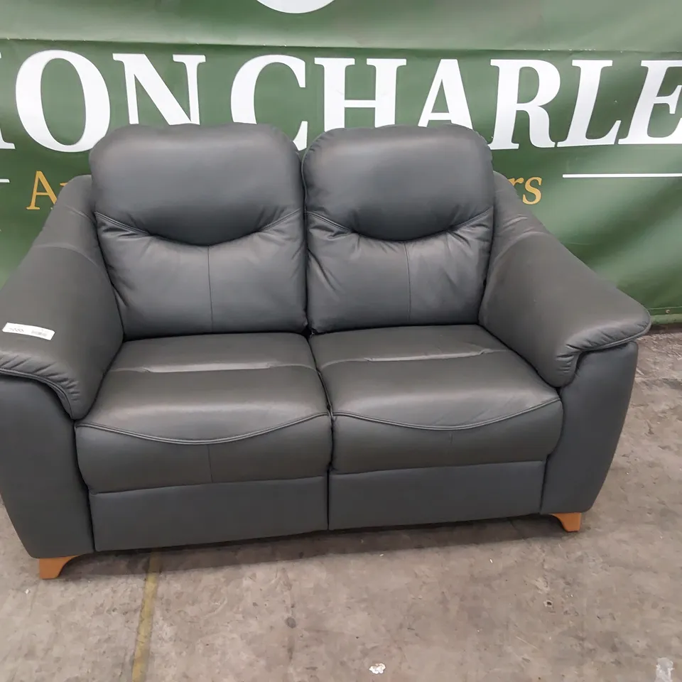 QUALITY BRITISH DESIGNER G PLAN JACKSON TWO SEATER SOFA CAMBRIDGE PETROL BLUE LEATHER 