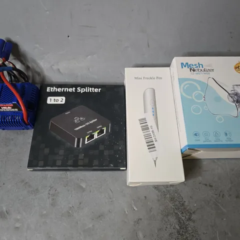 APPROXIMATELY 12 ASSORTED ITEMS TO INCLUDE - MESH NEBULIZER , MINI FRECKLE PEN , ETHERNET SPLITTER ETC