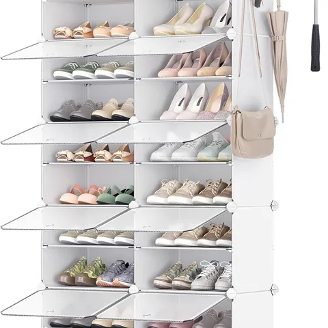 BOXED SONGMICS INTERLOCKING SHOE RACK, PLASTIC SHOE STORAGE CABINET