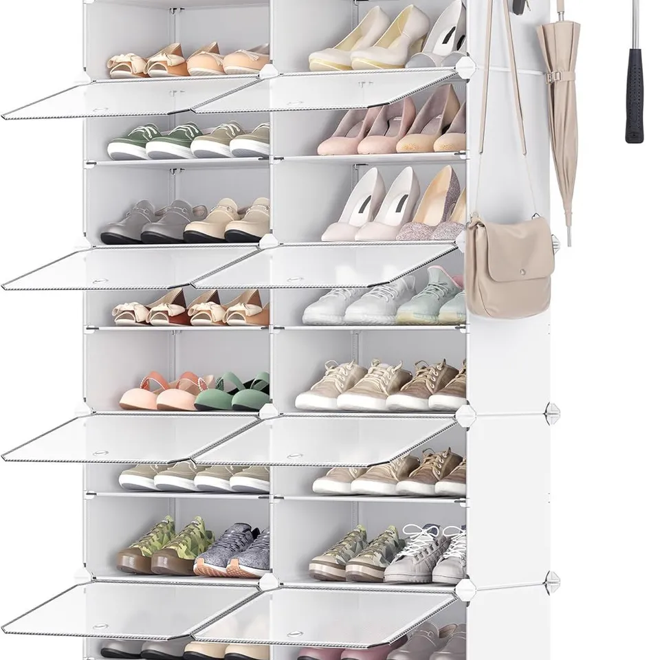 BOXED SONGMICS INTERLOCKING SHOE RACK, PLASTIC SHOE STORAGE CABINET