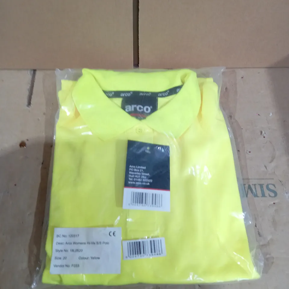 LOT OF 5 BRAND NEW ARCO WOMENS HI-VIS S/S POLO TOPS IN YELLOW SIZE 20