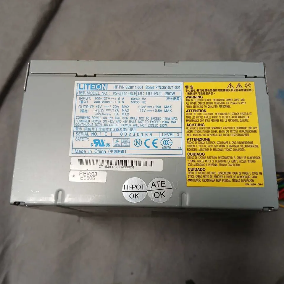 LITEON SPARE POWER SUPPLY PS-5251-6LF 250W, P/N 353011-001 (SPARE 351071-001)