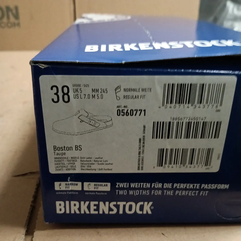 BIRKENSTOCK BOSTON BS TAUPE LEATHER SANDALS – UK 5 (EU 38)