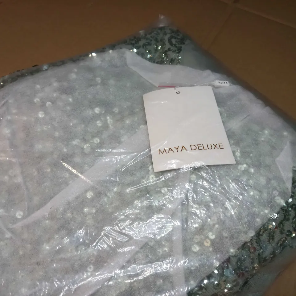 PACKAGED MAYA DELUXE SAGE GREEN/SEQUIN DETAIL BRIDESMAID LONG SLEEVE MAXI TULLE DRESS - SIZE 12