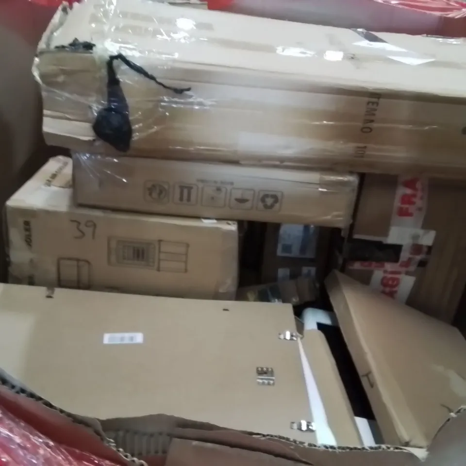 PALLET OF ASSORTED HOUSEHOLD GOODS AND PRODUCTS TO INCLUDE;HIGH CHAIR,CEILING FAN WITH LIGHT,AIR COOLER