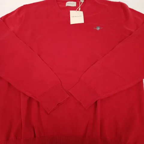 BAGGED GANT CLASSIC COTTON V-NECK SWEATER – ROSE RED – SIZE L