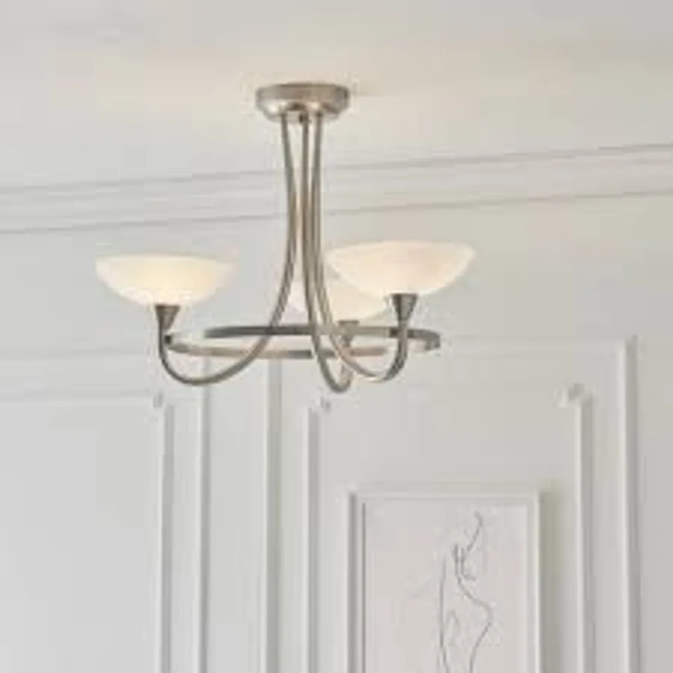 BOXED ENDON CAGNEY-3SC CAGNEY 3 LIGHT SEMI FLUSH SATIN CHROME PLATE/WHITE FINISH