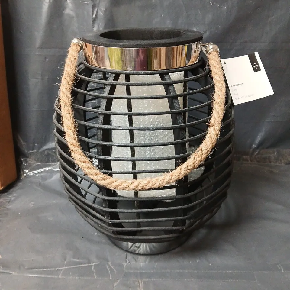 PREMIER LARGE BLACK ALTAR LANTERN WITH A ROPE HANDLE