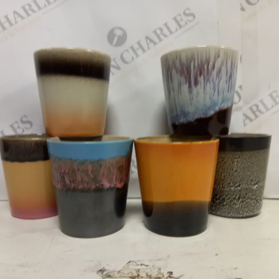 BOXED HK LIVING SET OF 6 70S CERAMIC COFFEE MUGS