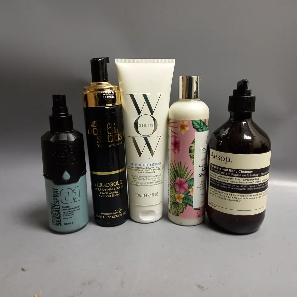 APPROXIMATELY 20 ASSORTED HEALTH AND BEAUTY PRODUCTS TO INCLUDE NISH MAN TEXTURIZING SEA SALT SPRAY, FLORA & CURL CREAM SHAMPOO, AESOP GERANIUM LEAF BODY CLEANSER 