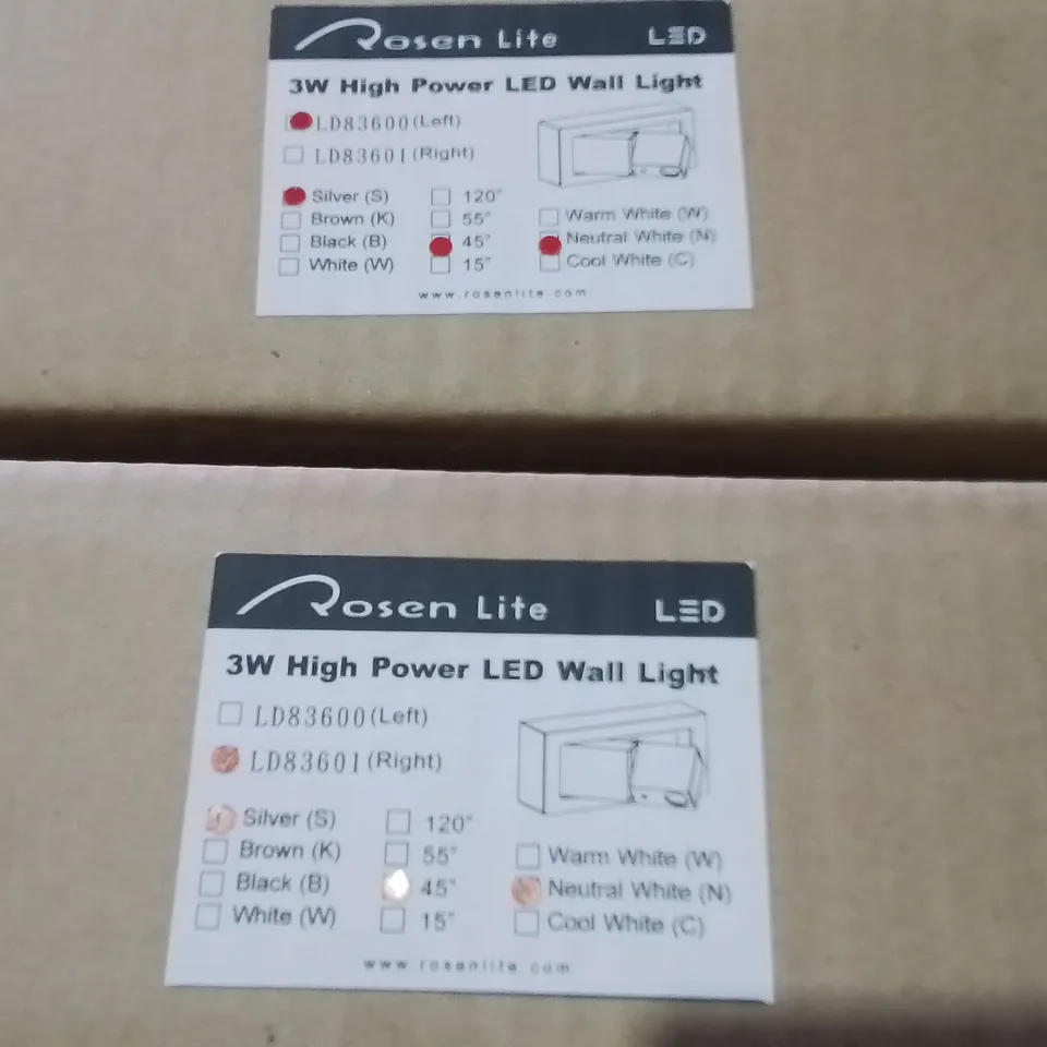 LOT OF APPROXIMATELY 75 ROSEN LITE LED 3W HIGH POWERED LED SILVER WALL LIGHTS INCLUDES LEFT LD83600 AND RIGHT LD83601