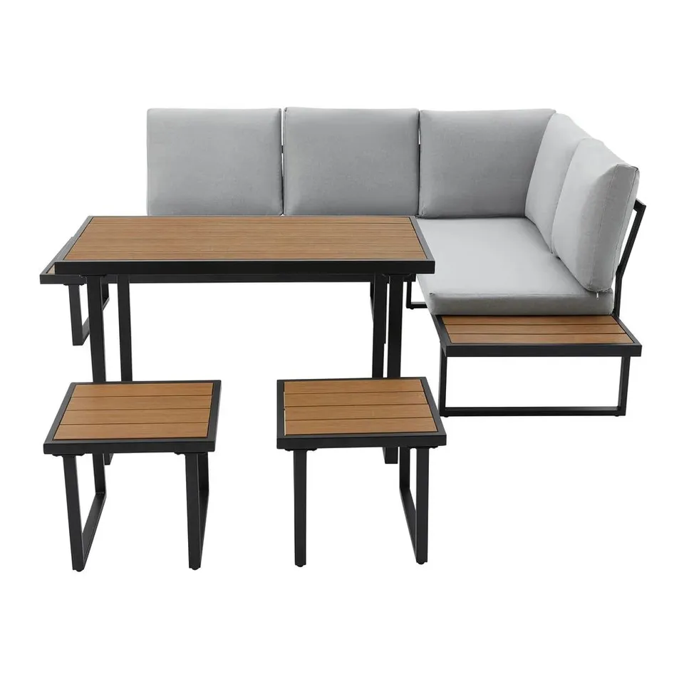 BOXED AMALFI 6 SEATER GARDEN DINING SOFA SET IN GREY (2 BOXES)