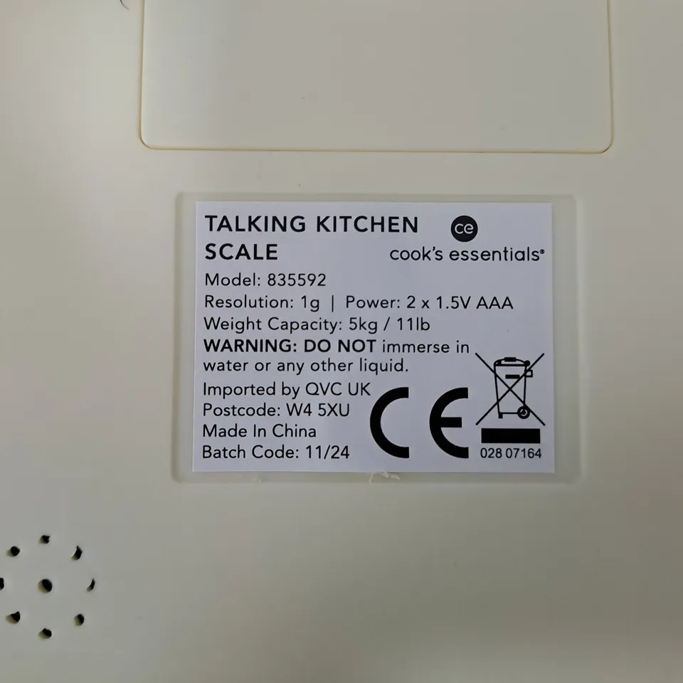 TALKING KITCHEN SCALE – MODEL 835592 (COOK'S ESSENTIALS)