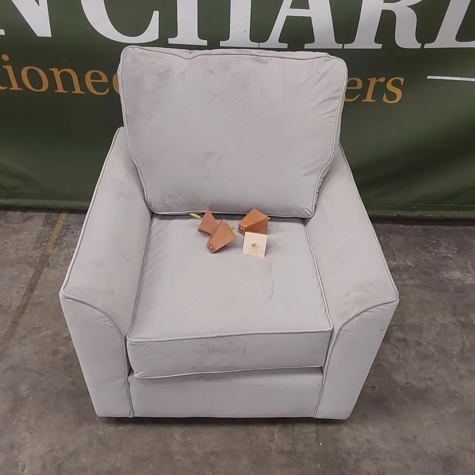 QUALITY DESIGNER GREY VELVET ARMCHAIR 