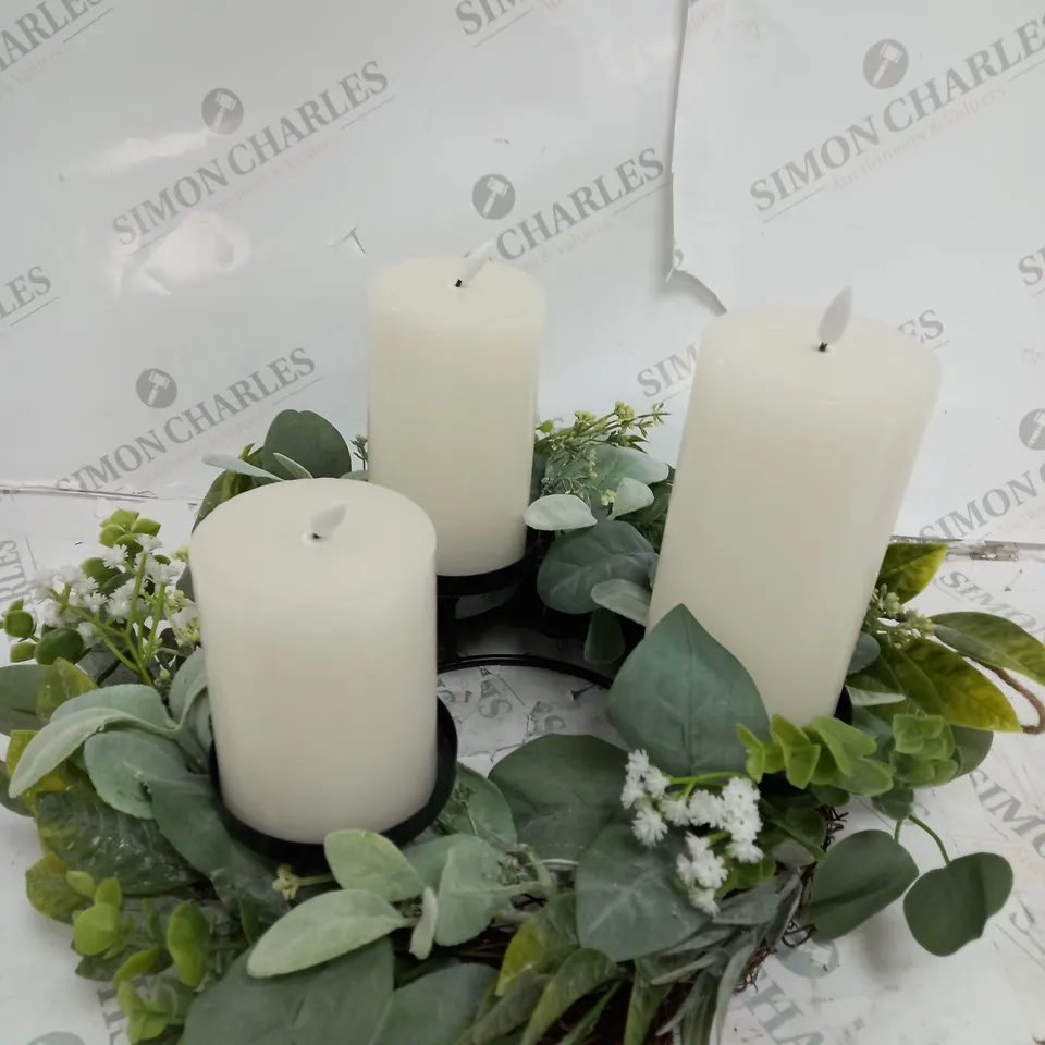 HOME REFLECTIONS 3 IN 1 FLAMELESS CANDLE WITH WREATH SET - SAGE 