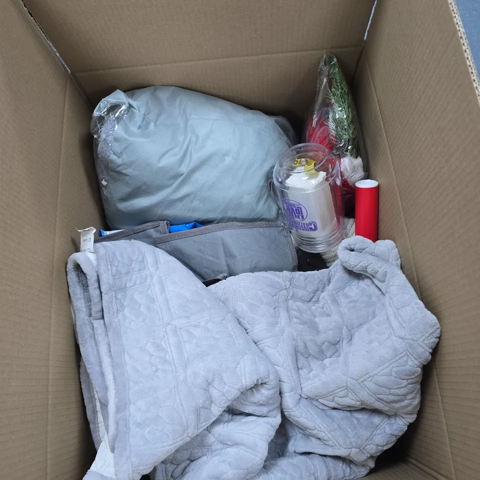 BOX OF APPROXIMATELY 20 ASSORTED HOUSEHOLD ITEMS TO INCLUDE DIV CHI COLLAPSIBLE BOWL, BT ROUTER, SANDER ETC